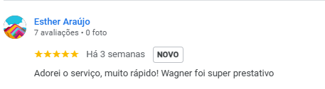 Avaliação 5 estrelas de Esther Araújo